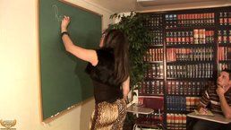 Horny teacher shemale is about to fuck her student